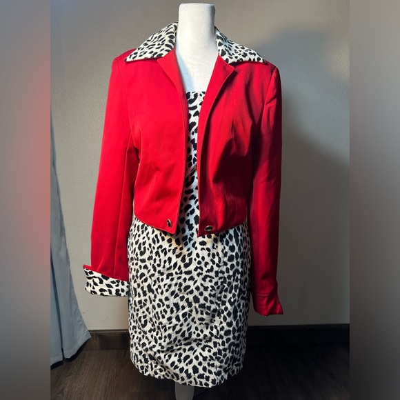 Cache Dresses & Skirts - Vintage 1970's Dalmatian print with red cropped dress and blazer set size 10